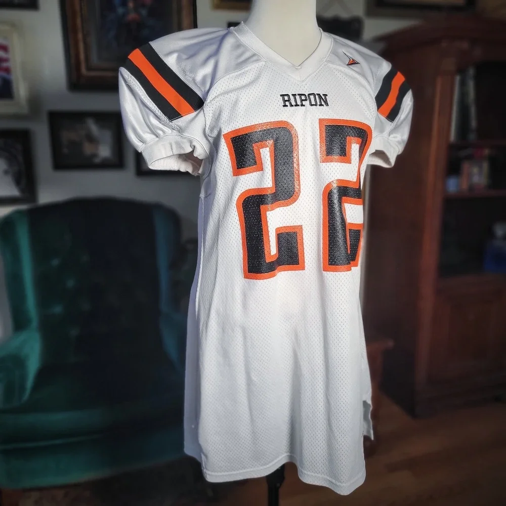Ripon Athletic Football Jersey Vintage 80s White Orange Black‎ Number 22 USA XL
